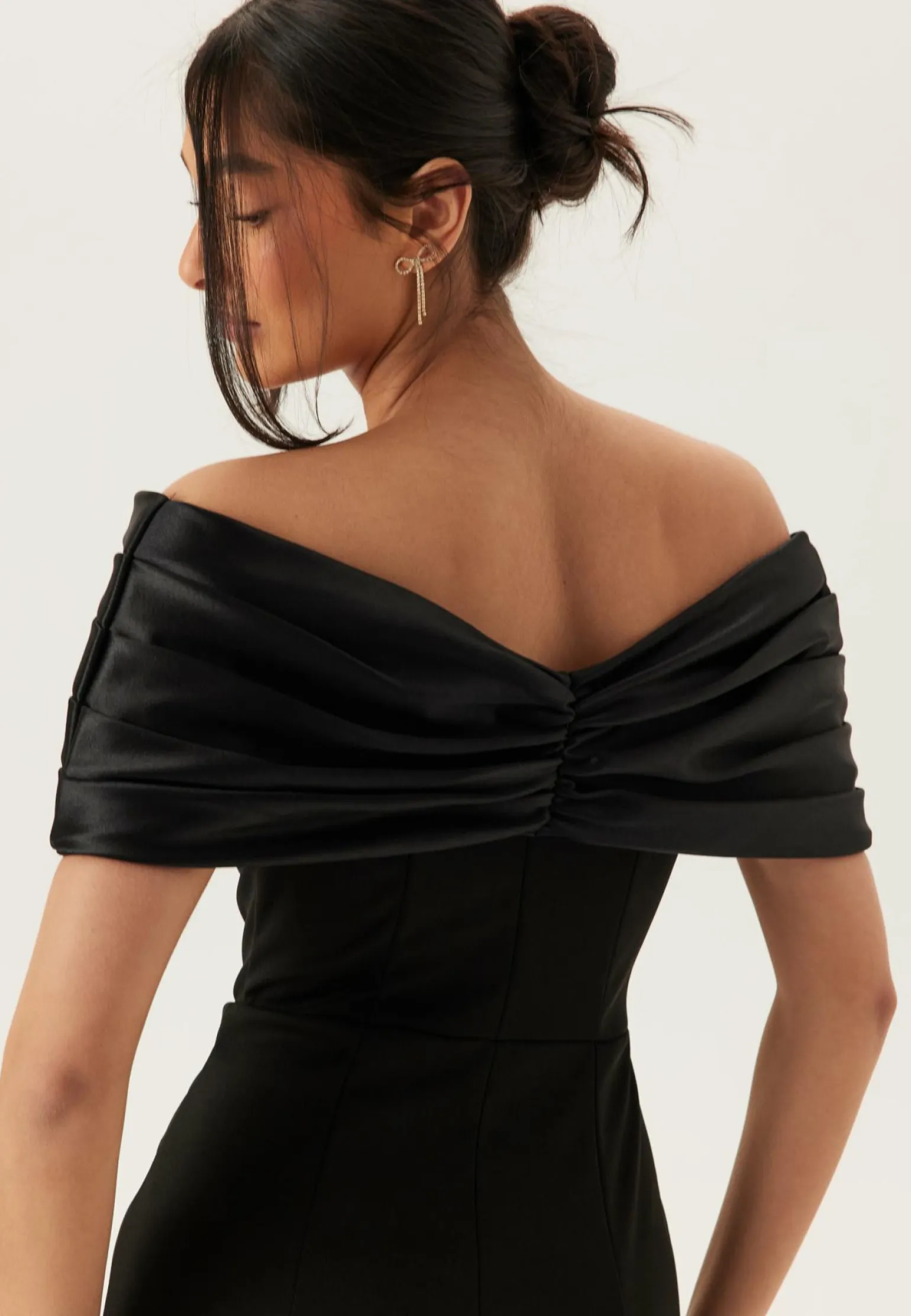 Satin Bow Off Shoulder Gown