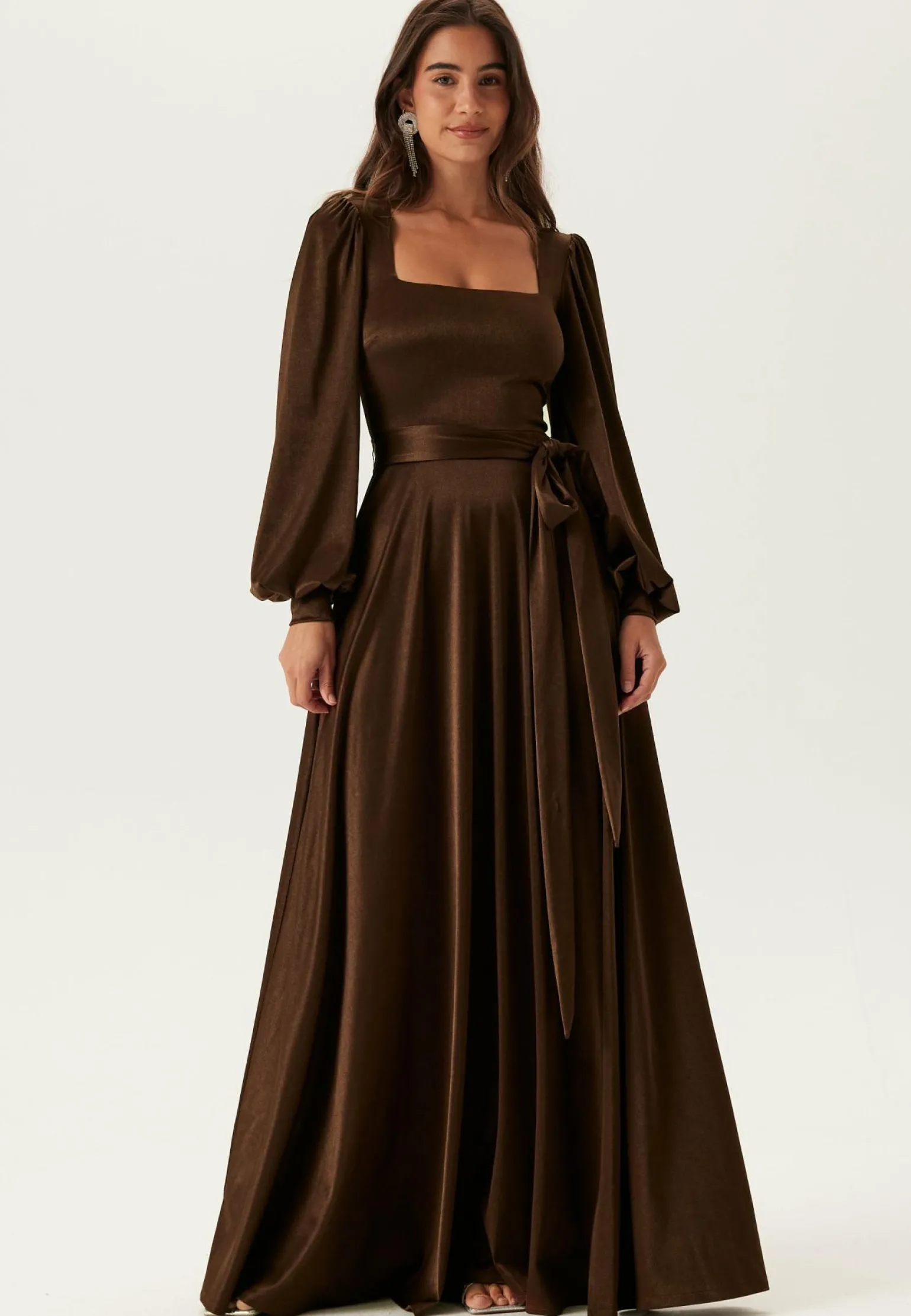 Satin Volume Sleeve Maxi Dress