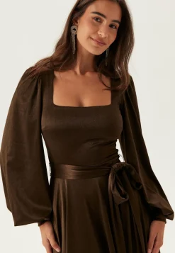 Satin Volume Sleeve Maxi Dress