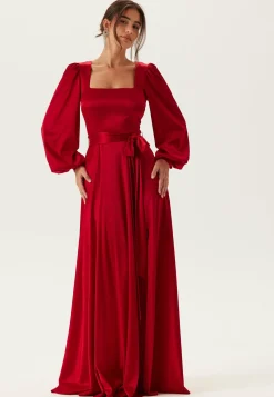 Satin Volume Sleeve Maxi Dress