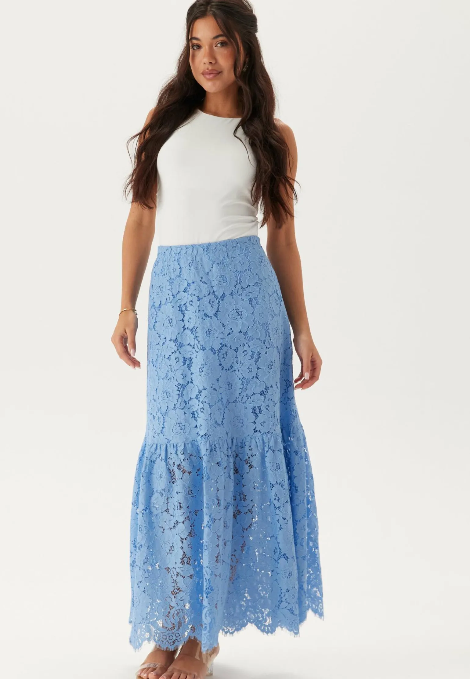 Scalloped Lace Edge Maxi Skirt