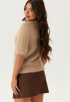 Short Sleeve Fluffy Knitted Cardigan