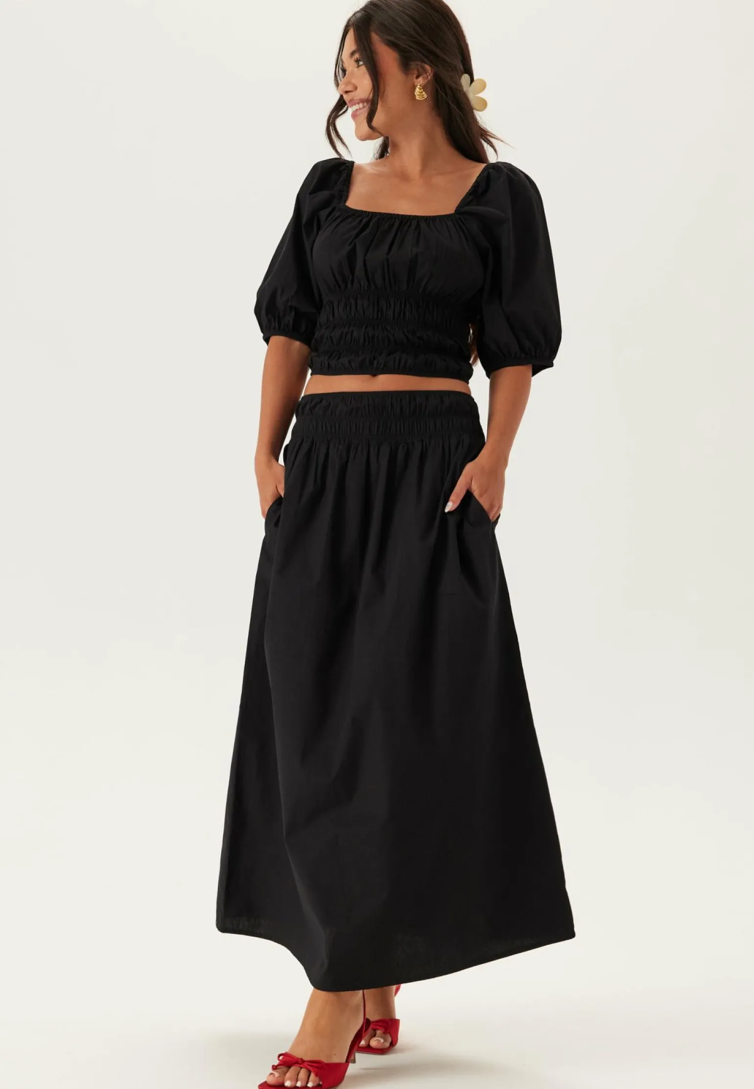 Smock Waist Maxi Skirt