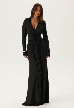 Sparkling Low V-neck Slit Gown