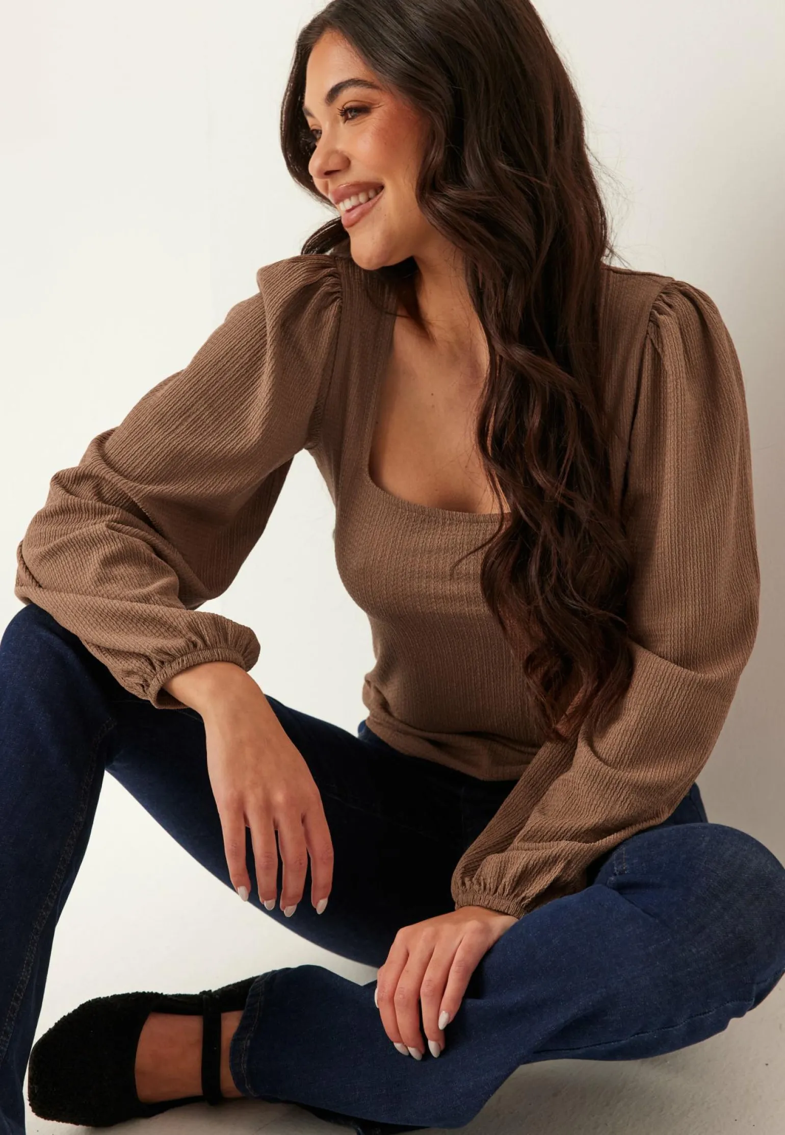 Square Neck Balloon Sleeve Top