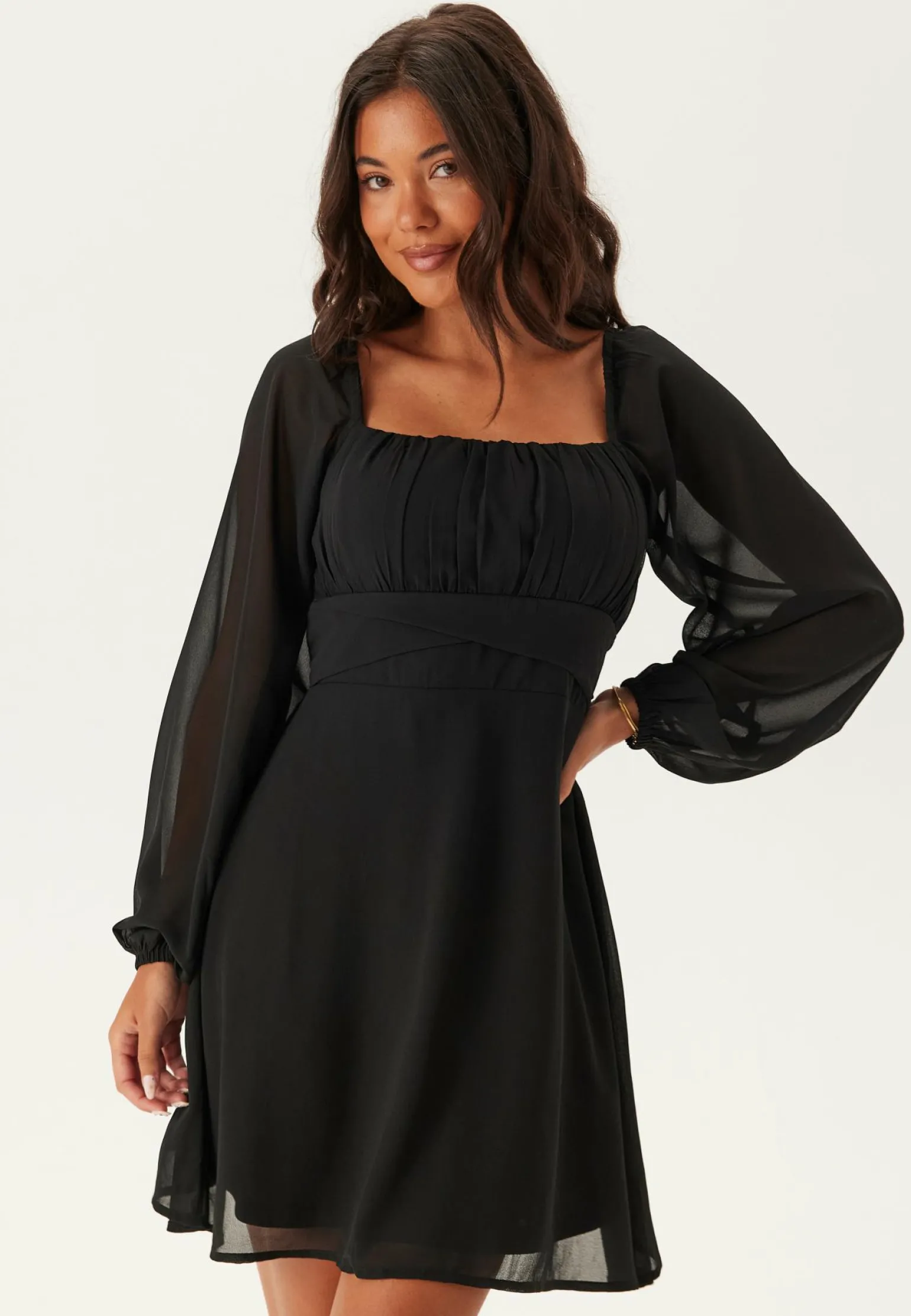 Square Neck L/S Georgette Dress