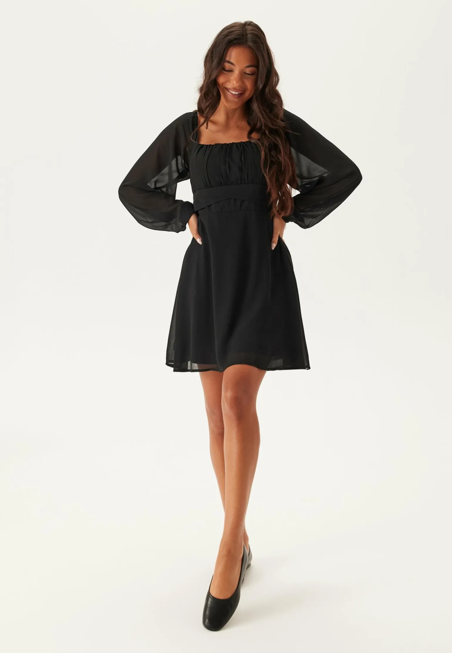 Square Neck L/S Georgette Dress
