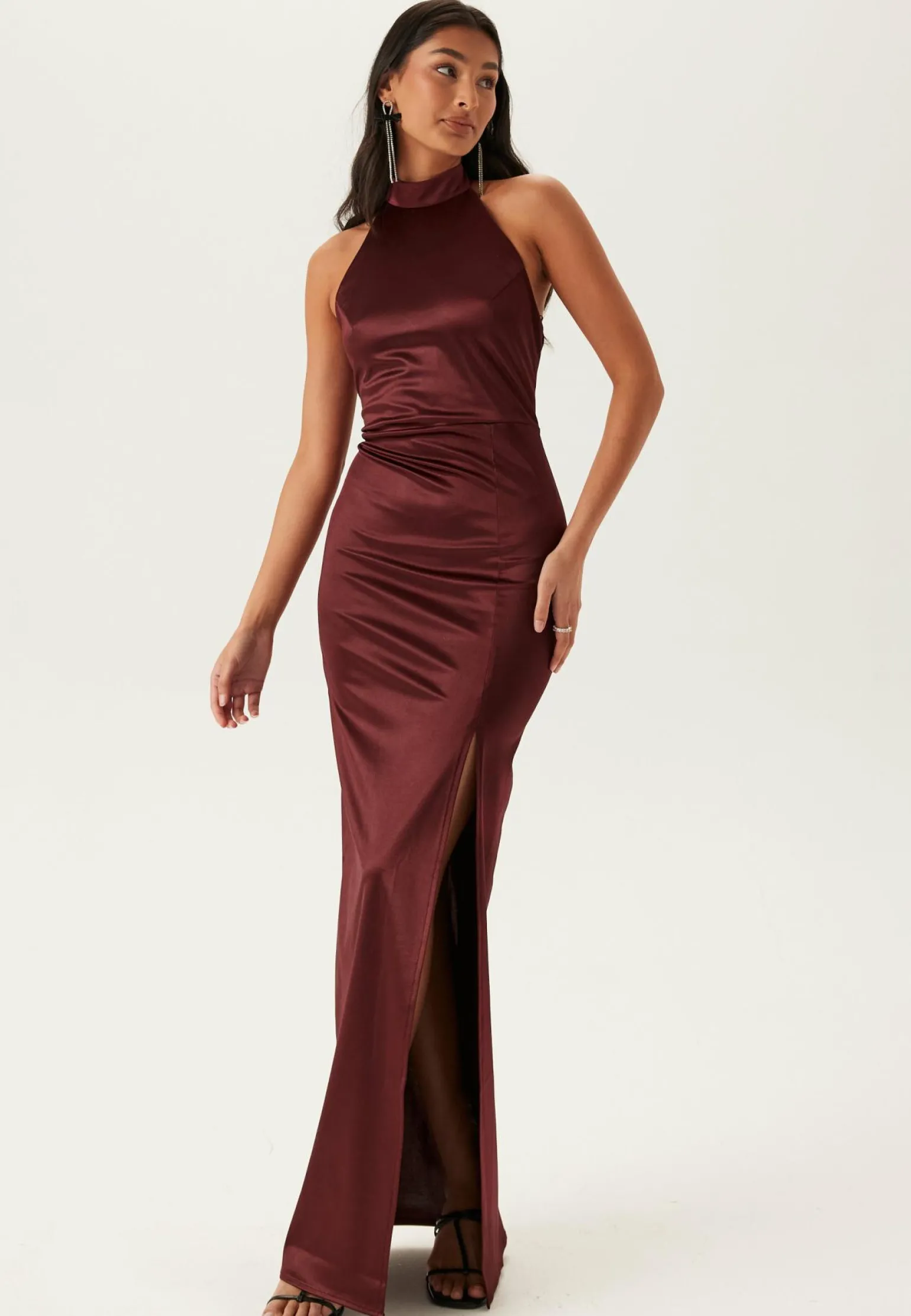 Stretch Satin Halterneck Gown