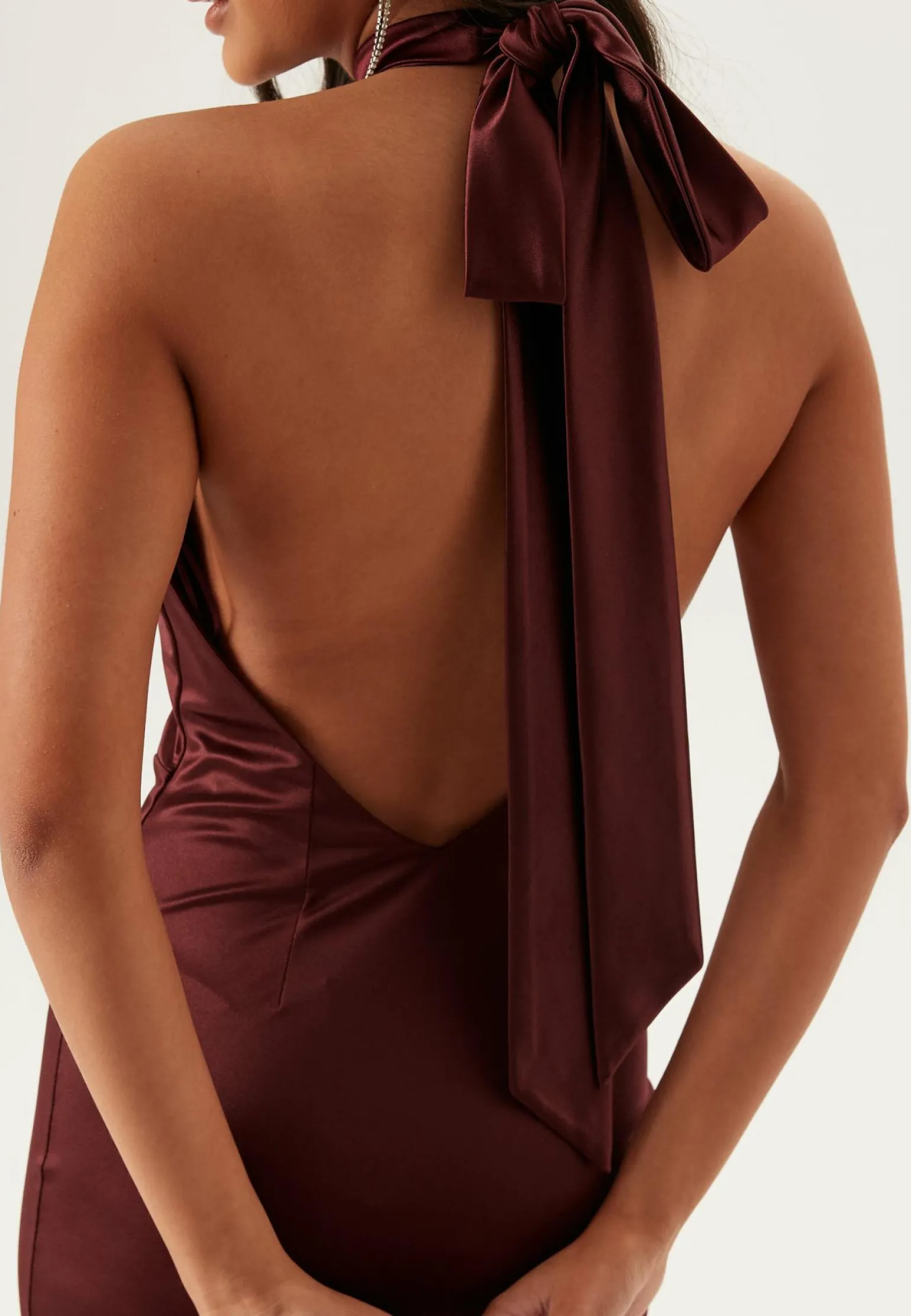 Stretch Satin Halterneck Gown