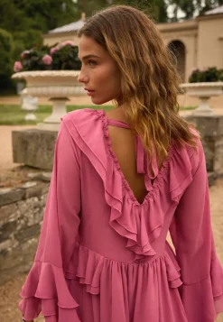 Trumpet Sleeve Frill Short Dress