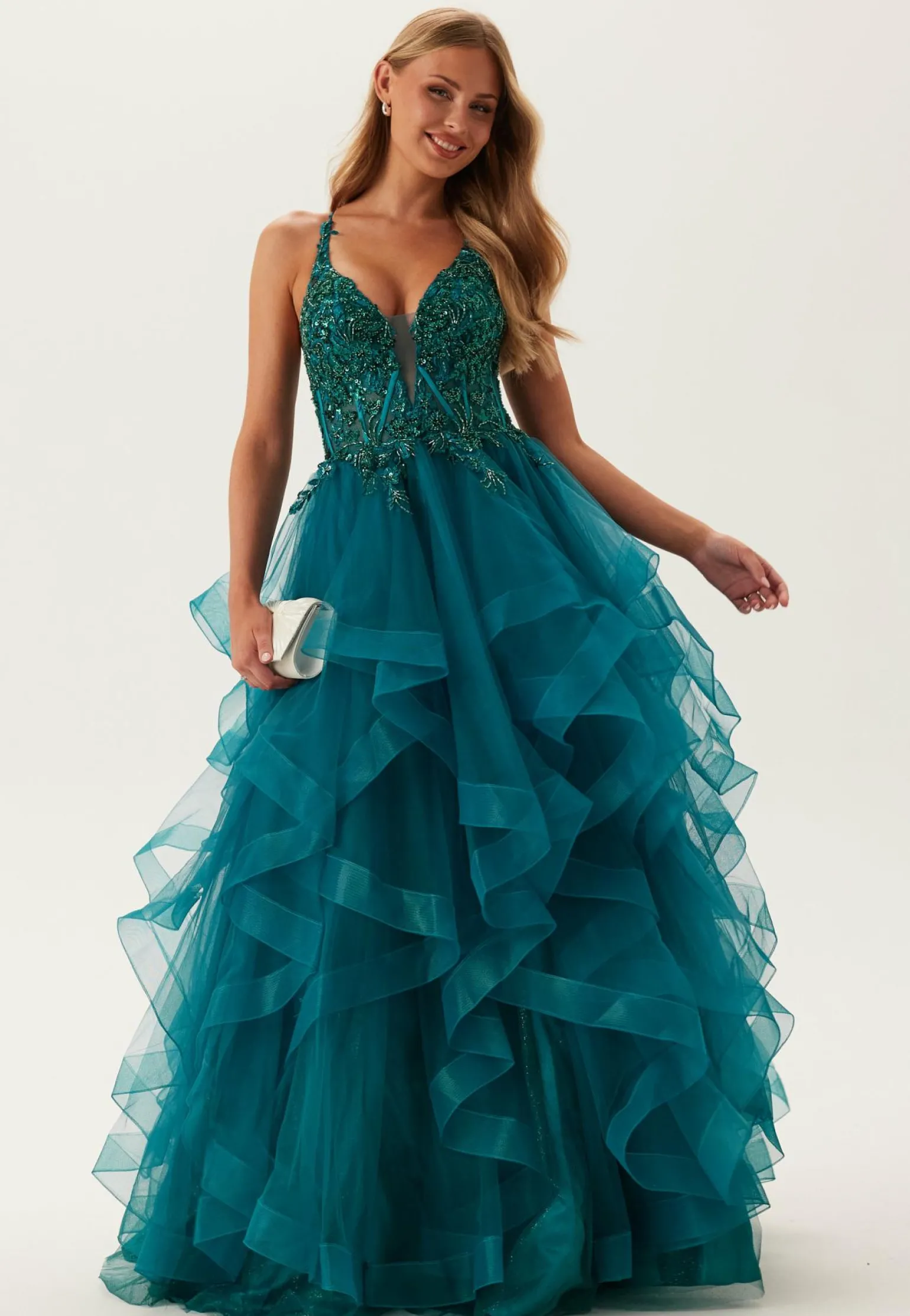 Tulle Frill Evening Dress with Lacing