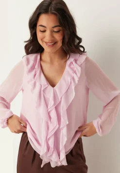Viane L/S V-NECK FRILL TOP V-N