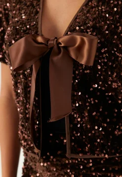 Vibelieve S/S TIE SEQUINS TOP