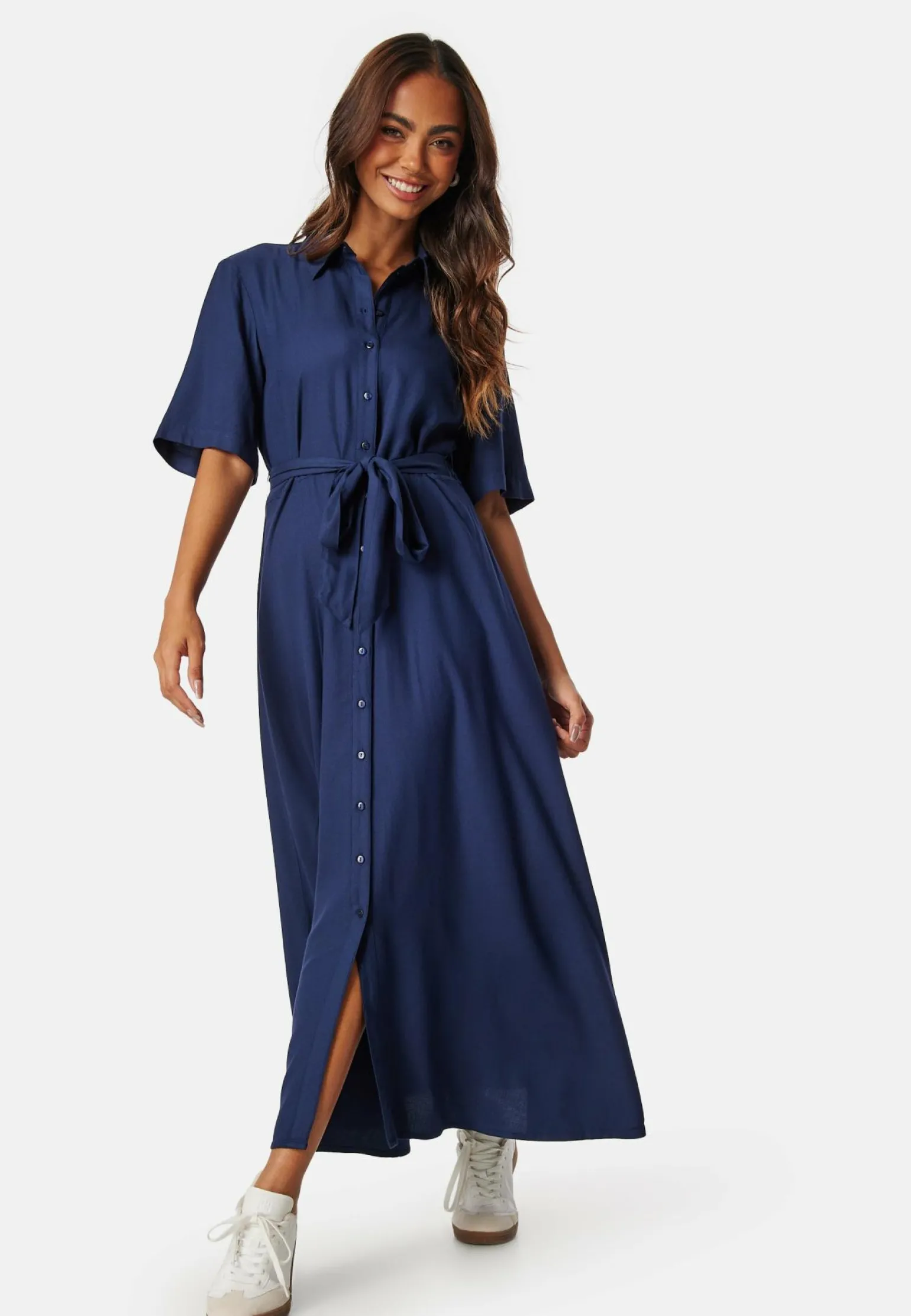 Viscose Belted Shirt Dress
