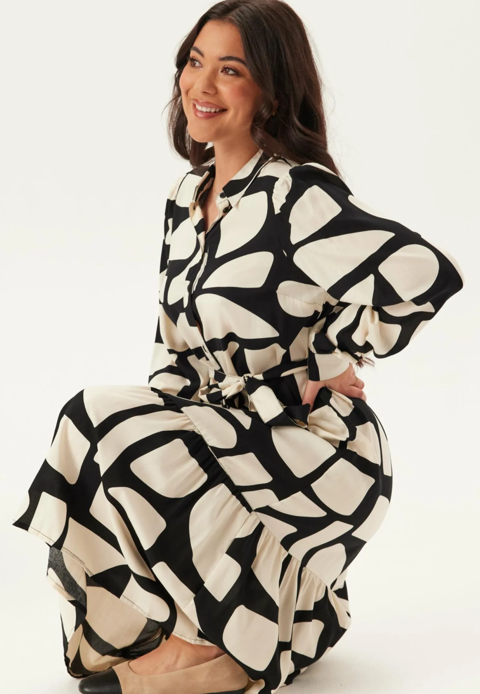 Viscose Flounce Shirt Dress