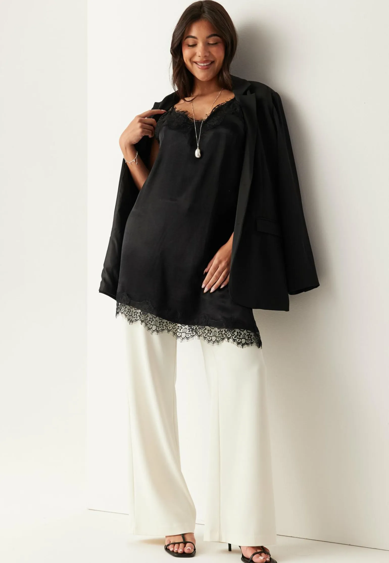 Viscose Satin Lace Mini Dress