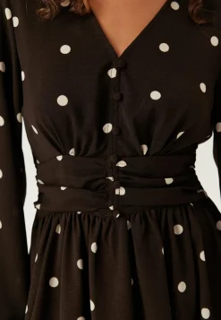 V-neck Button Short Dress