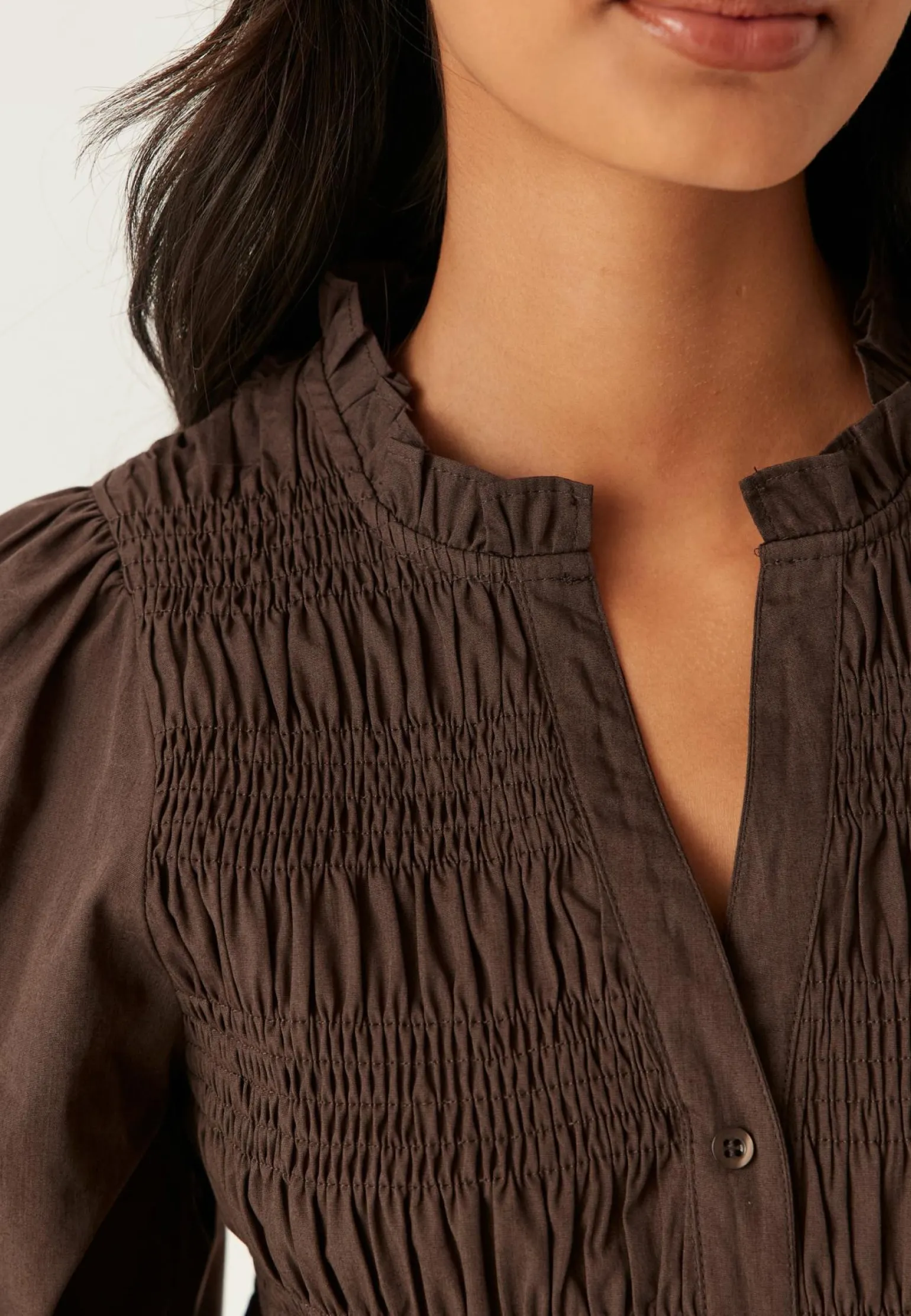 V-neck Cotton Smock Blouse