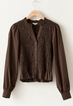 V-neck Cotton Smock Blouse