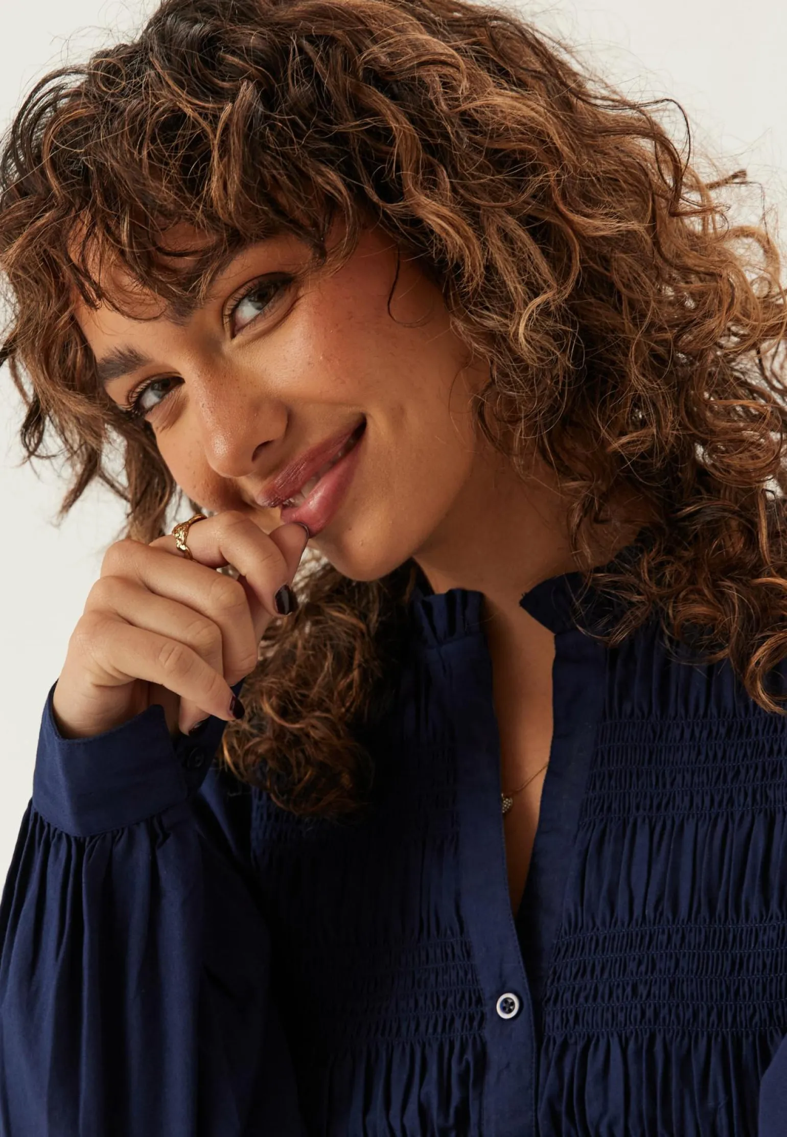 V-neck Cotton Smock Blouse