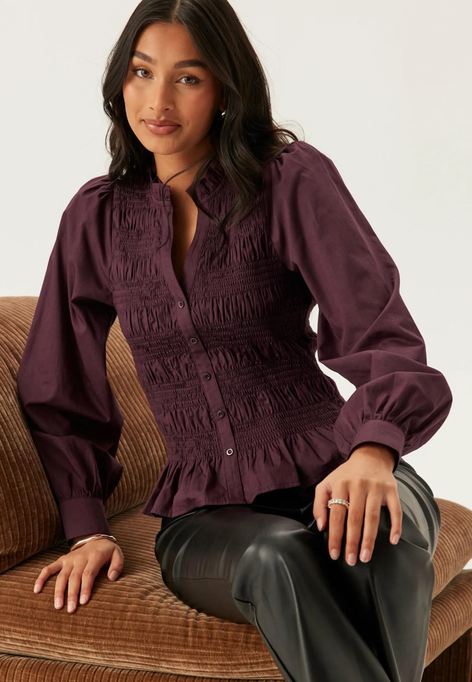 V-neck Cotton Smock Blouse