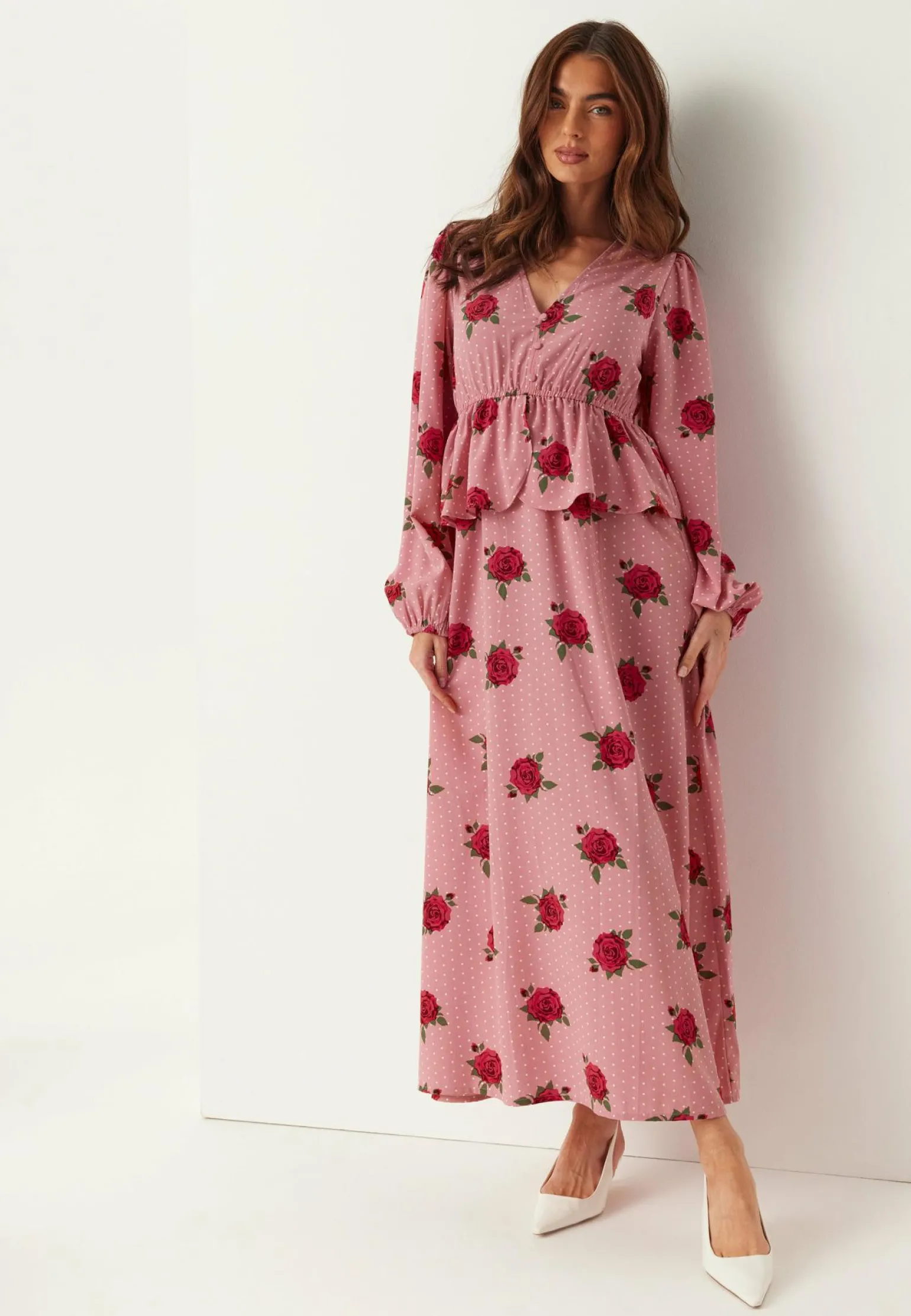 V-neck Flounce Maxi Dress