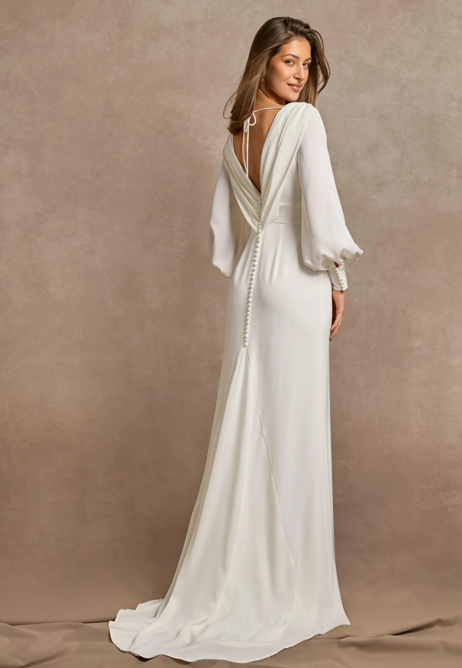 Waterfall Back Satin Wedding Gown